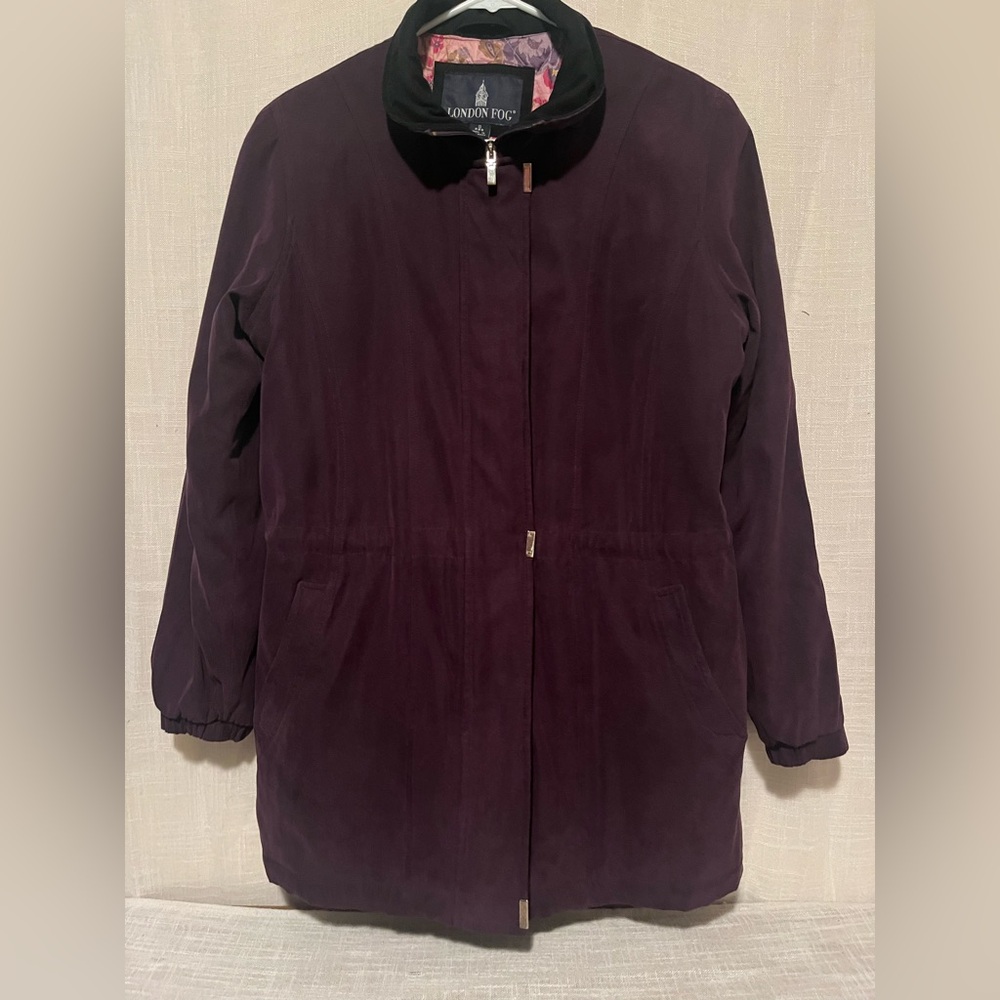 London Fog Plum Purple Quilted Lined Coat with Floral Interior – Size Small